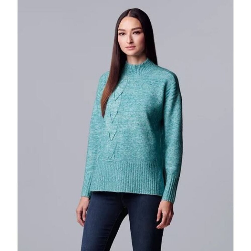 NWT Women's Simply Vera Vera Wang Oversized Asymmetrical Cable Sweater Sz S 1283 - Picture 1 of 9